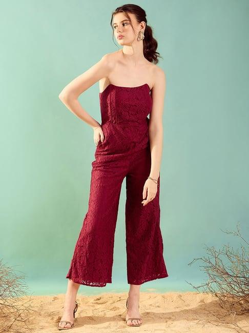 kassually maroon lace jumpsuit