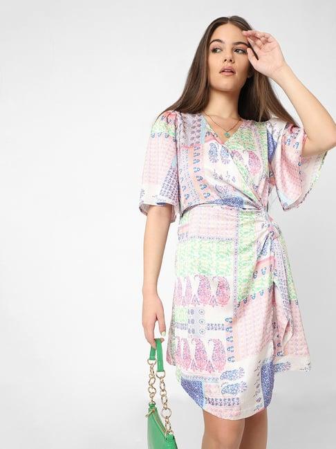 only multicolor printed wrap dress