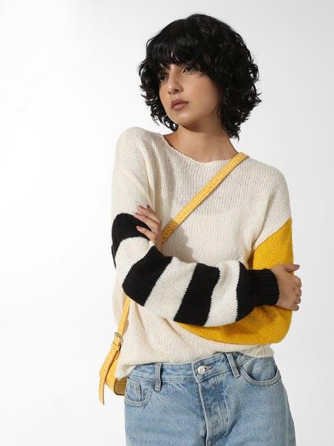 only cream & yellow acrylic color-block sweater