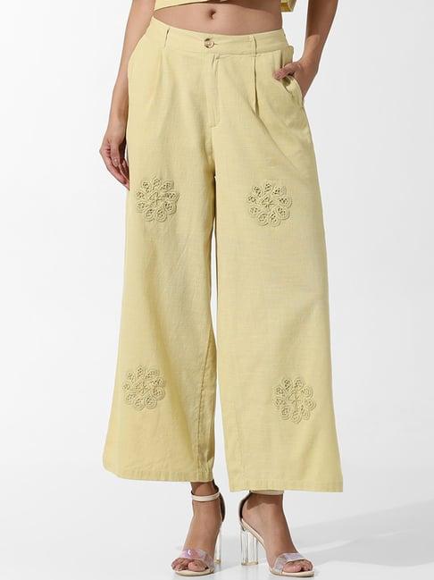 only yellow embroidered high rise culottes