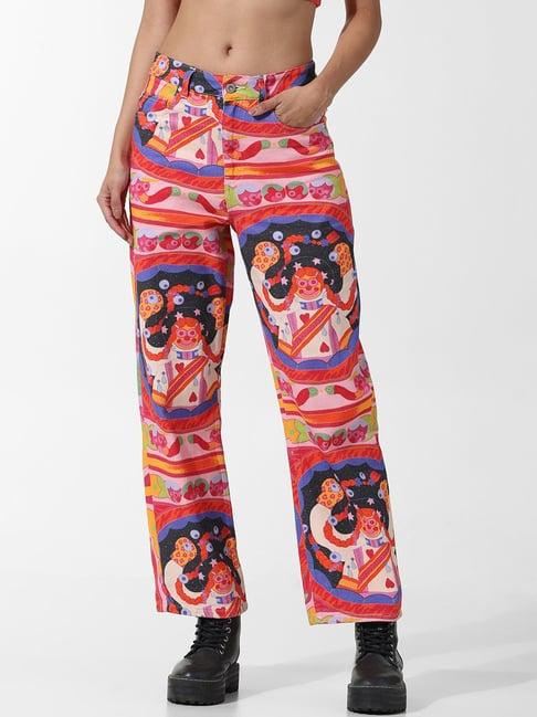 only multicolor cotton printed high rise pants