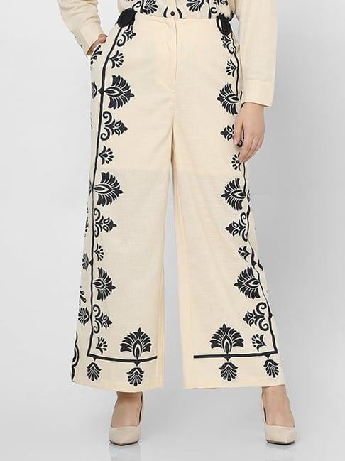 vero moda curve beige & black cotton printed pants