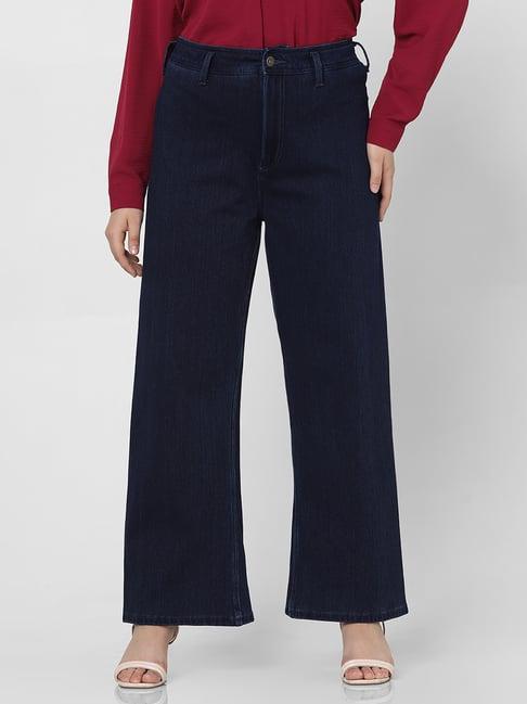 vero moda curve dark blue cotton relaxed fit jeans