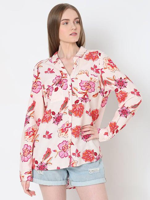 vero moda beige & pink floral print shirt