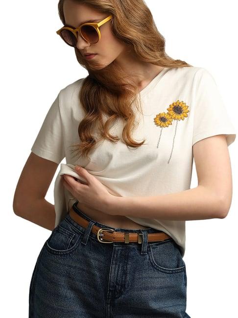 vero moda white cotton embroidered t-shirt