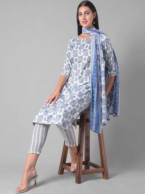 dollar missy blue printed kurta with pants & dupatta