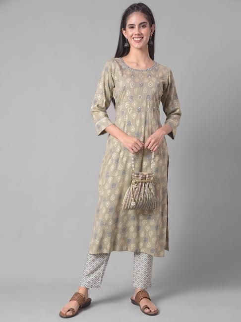 dollar missy brown embellished kurta with pants