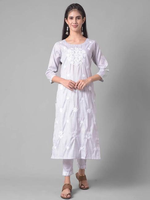 dollar missy grey embroidered kurta with pants