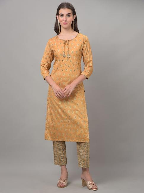 dollar missy yellow embellished kurta with pants