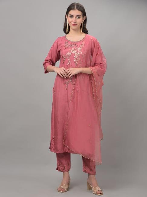 dollar missy pink embellished kurta with pants & dupatta