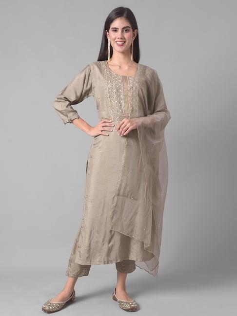 dollar missy grey embellished kurta with pants & dupatta