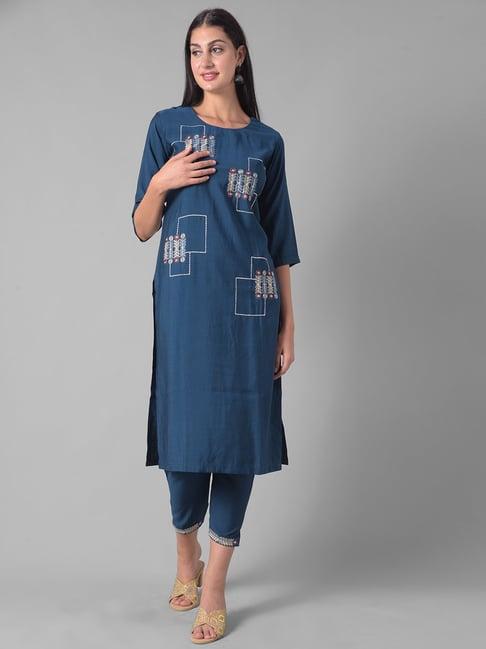 dollar missy blue embroidered kurta with pants