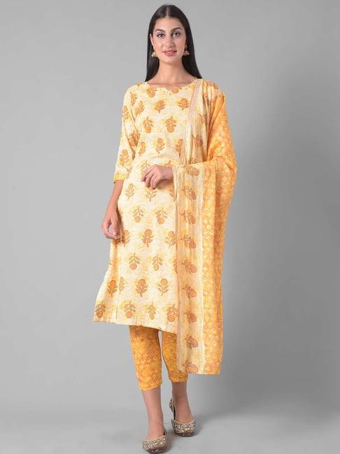 dollar missy yellow embellished kurta with pants & dupatta