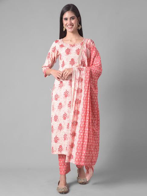 dollar missy peach embellished kurta with pants & dupatta