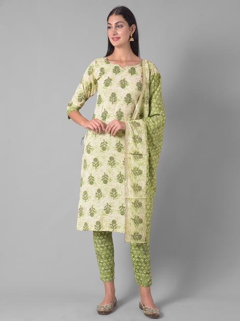 dollar missy green embellished kurta with pants & dupatta