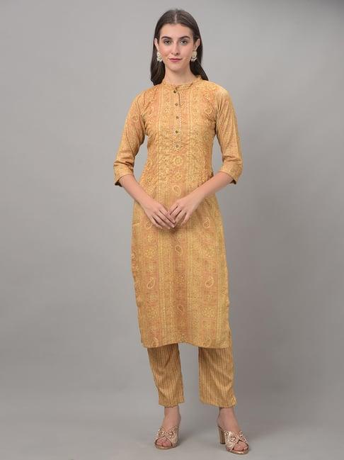 dollar missy yellow embellished kurta with pants