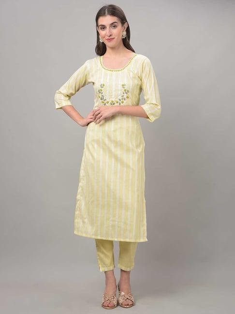 dollar missy yellow embroidered kurta with pants