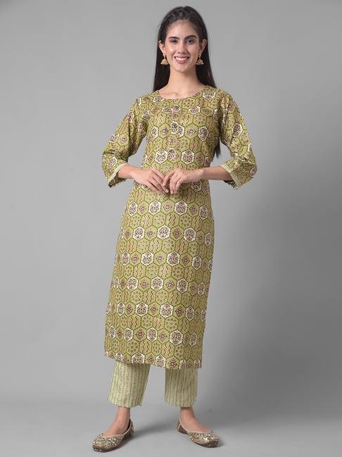 dollar missy yellow printed kurta with pants