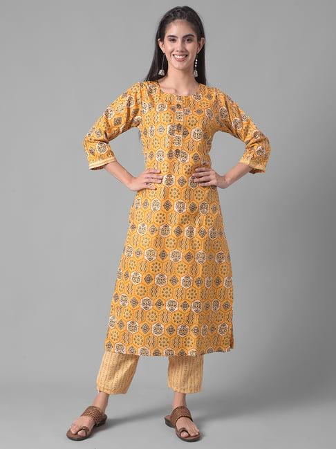 dollar missy yellow printed kurta with pants