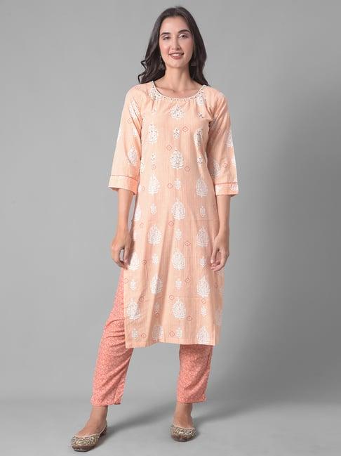 dollar missy light orange embellished kurta with pants