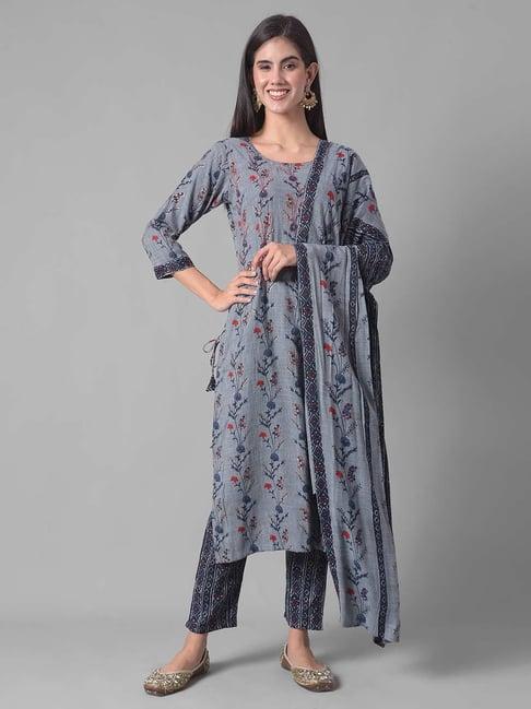 dollar missy blue embellished kurta with pants & dupatta