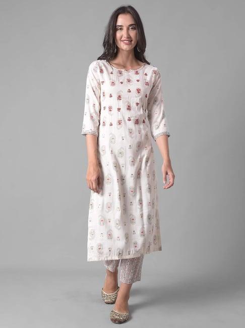 dollar missy white printed kurta with pants