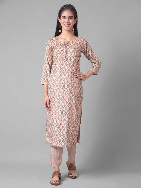 dollar missy light orange embellished kurta with pants