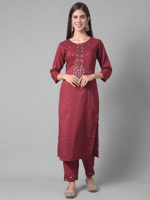 dollar missy maroon embellished kurta with pants