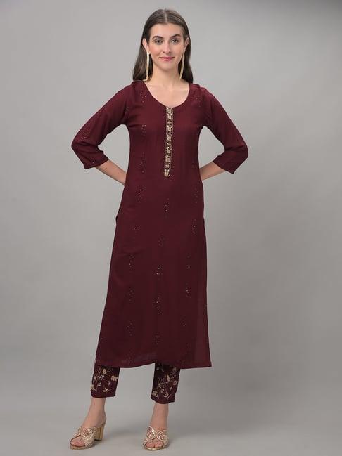 dollar missy maroon embellished kurta with pants