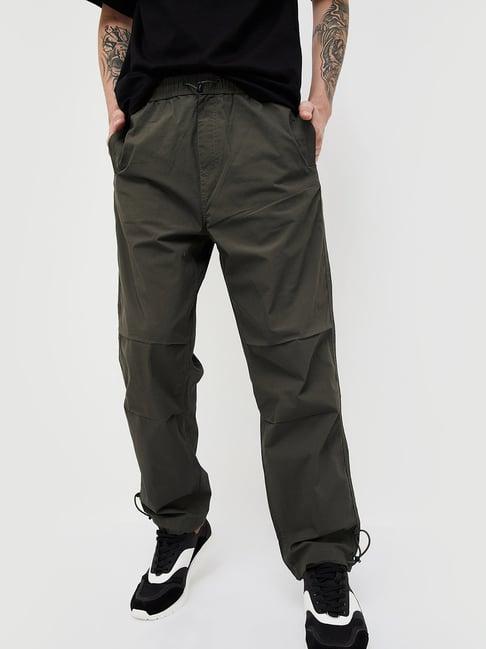 forca by lifestyle dark olive relaxed fit flat front trousers