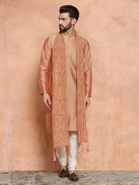 kisah peach & beige regular fit kurta bottom set