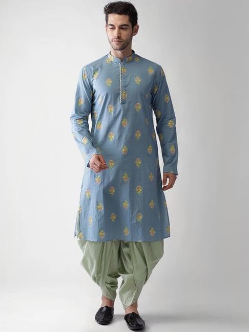 kisah blue regular fit printed kurta bottom set