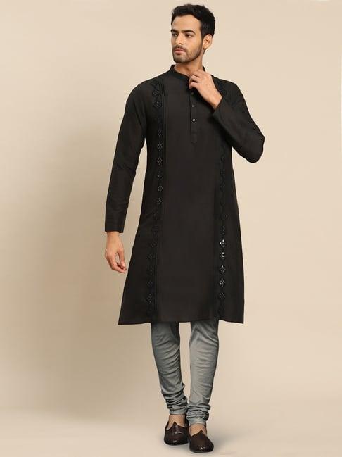 kisah black regular fit embroidered kurta bottom set