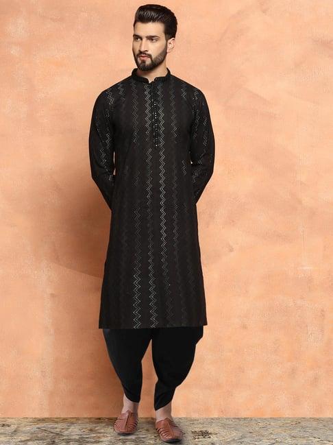 kisah black regular fit embroidered kurta bottom set