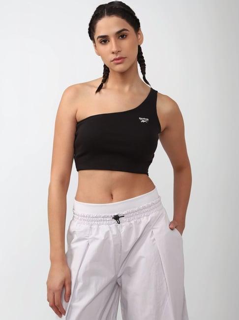 reebok black cotton printed sports crop top