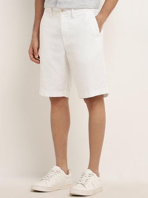 ascot by westside white relaxed-fit mid-rise cotton shorts