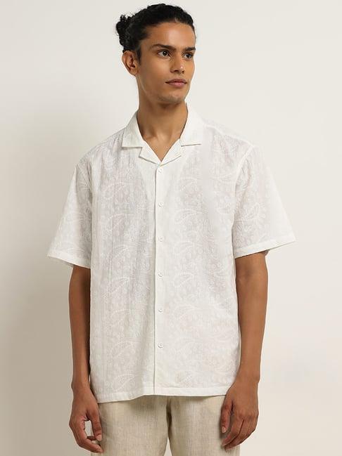 eta by westside off-white paisley embroidered relaxed-fit cotton shirt