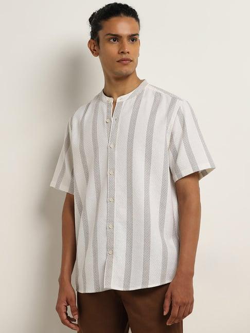 eta by westside off-white striped design resort-fit cotton shirt