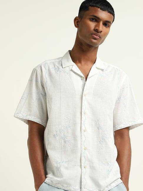 eta by westside white floral embroidered relaxed-fit cotton blend shirt