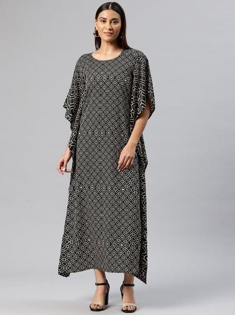 cottinfab black printed kaftan maxi dress