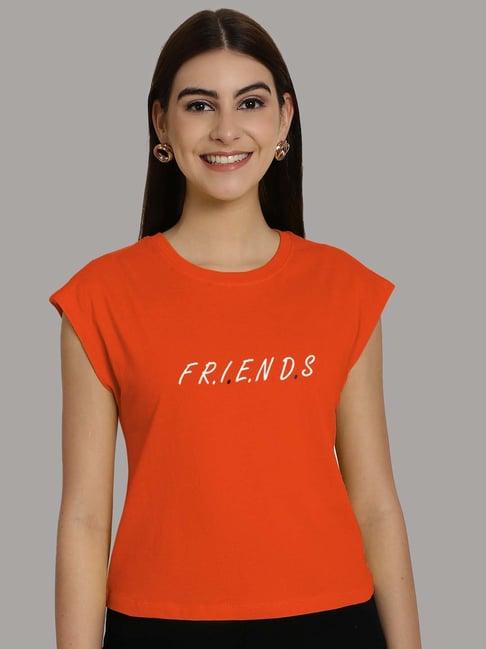 friskers orange cotton graphic print top