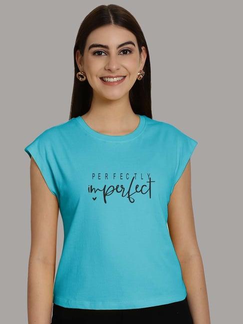 friskers turquoise cotton graphic print top