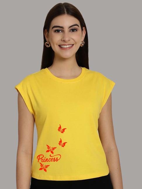 friskers yellow cotton graphic print top