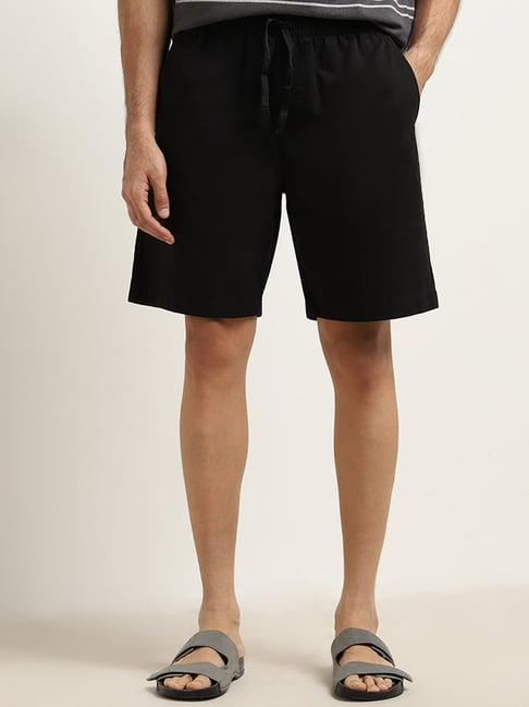 wes lounge by westside black relaxed-fit mid-rise cotton shorts