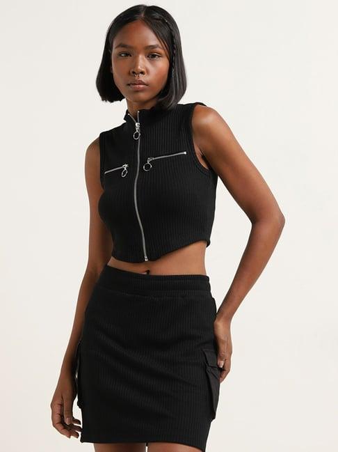 studiofit by westside black ribbed textured crop top