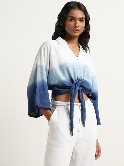 lov by westside white ombre blended linen shirt