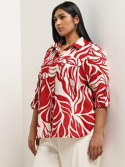 gia by westside red leaf printed cotton shirt