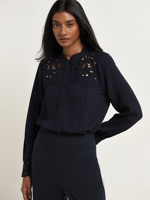 wardrobe by westside navy embroidered blouse