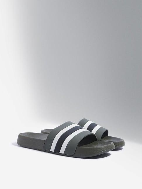 soleplay by westside olive striped design pool slides