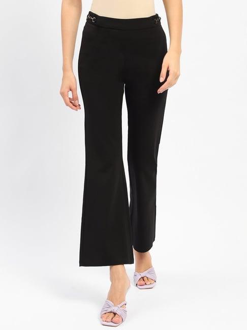 madame black flared fit mid rise trousers